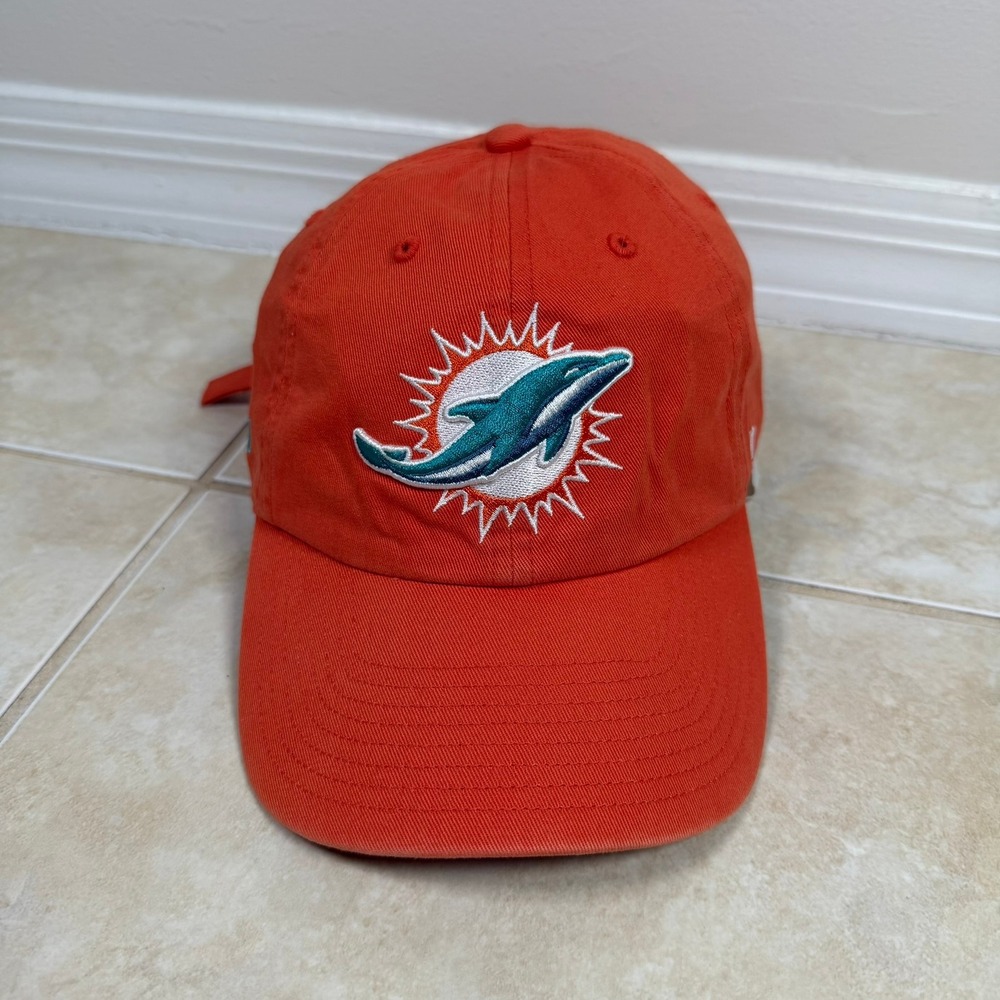 47 Brand Miami Dolphins Hat Adult Orange NFL Embroidered Hill Autograph Cap